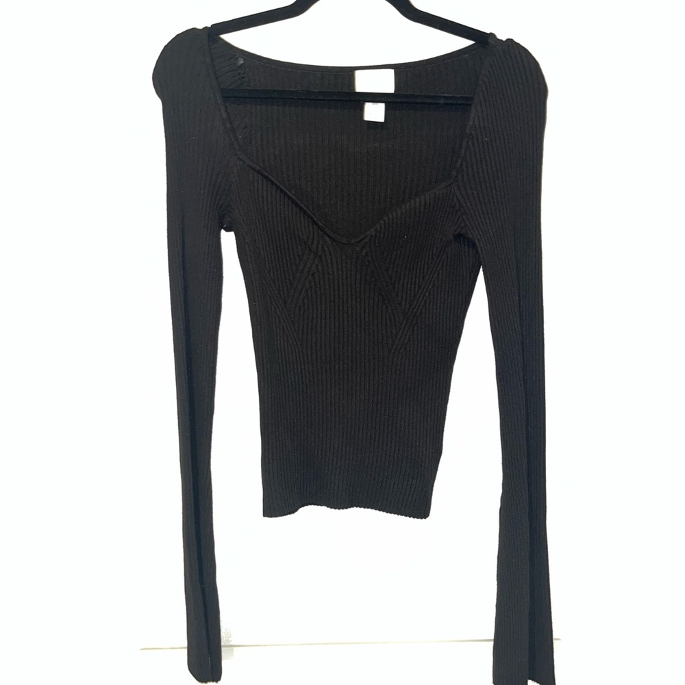 H&M Black Ribbed Long Sleeve Top